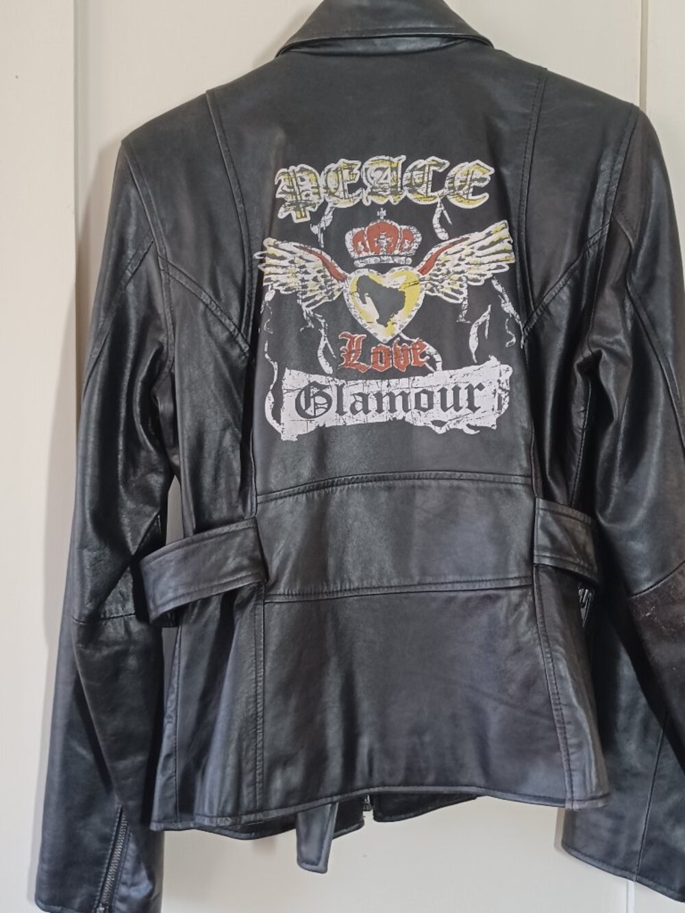 INC Black Leather Moto Jacket, Peace, Love, Glamour, Size M